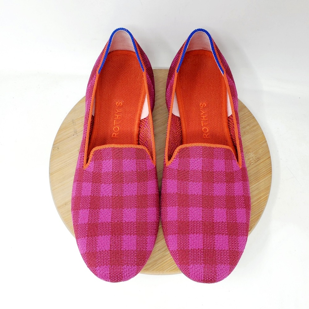 Rothys The Loafer Flats Womens 10.5 Cherry Gingham Pink Orange Slip On Shoes